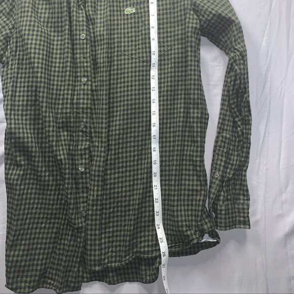 Lacoste Shirt Mens Small Green Gingham Check Regular Fit Cotton Button Up - Picture 3 of 10
